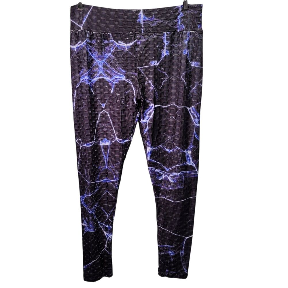 Women's Legging High Waist Lightning Bolt Workout Yoga Pants Blue/Black XX-Large